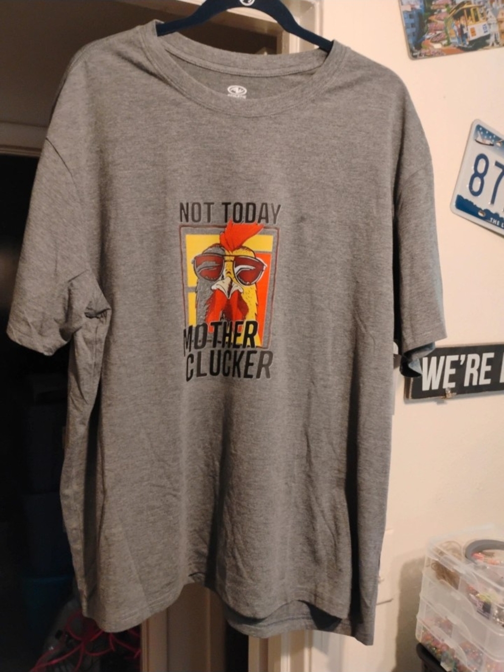 Athletic Works Gray Tee with Rooster Graphic and 'Not Today Mother Clucker'